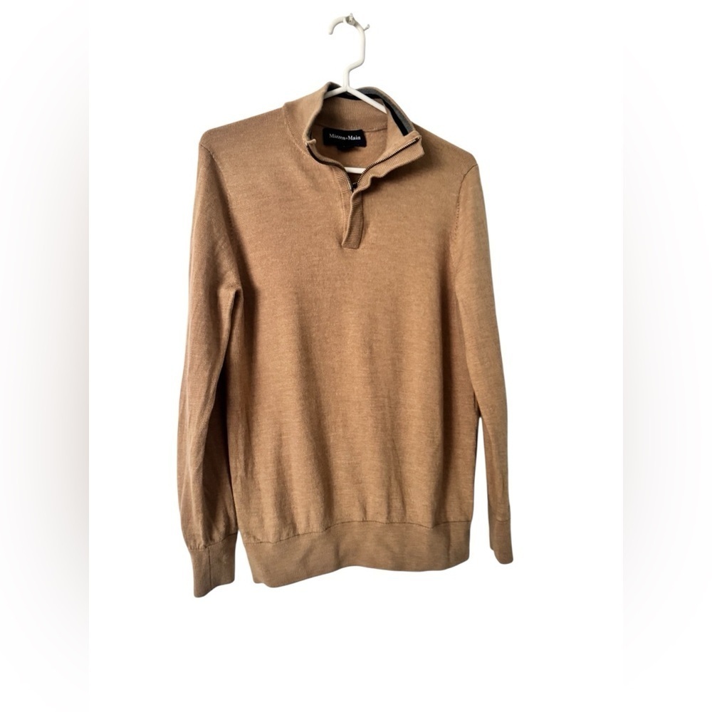Mizzen + Main Men's L Beige Wool Preston Quarter Zip Sweater Pullover